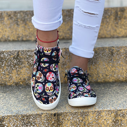 Stylish Halloween Colorful Skull Print Canvas Shoes - Comfortable Low Top Shoes