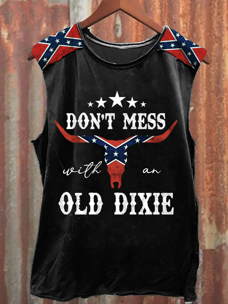 Men's Don't Mess with An Old Dixie Rebel Flag Patchwork Tank Top