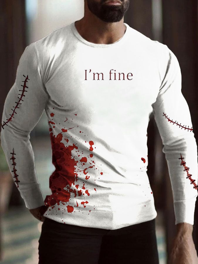 Men'S I'm Fine Halloween Bloody Ripped Print Casual T-Shrit