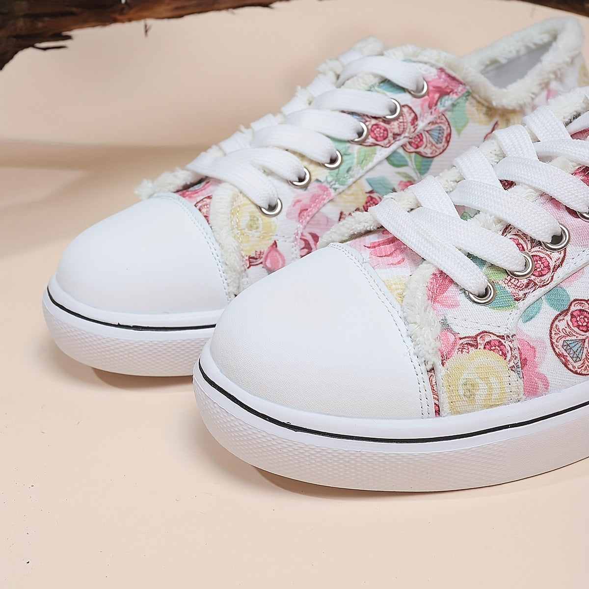 Halloween Rose & Skull Print Women's Flat Canvas Shoes, Casual Walking Sneakers