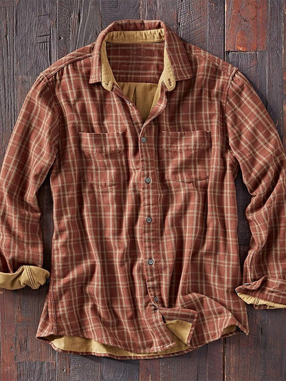 Men's Vintage Western Check Long Sleeve Shirt