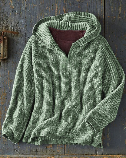 Casual Solid Color Hooded Knitting Top