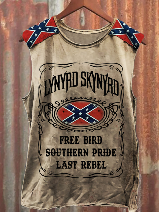 Men's Southern Rock Band Rebel Flag Patchwork Tank Top