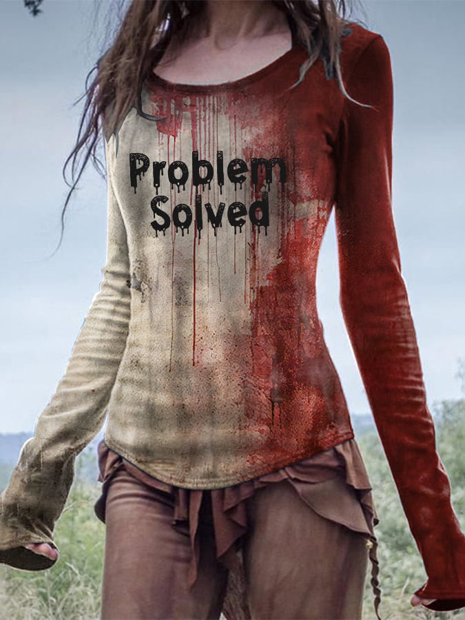 Women's Bloody Problem Solved Halloween Print Top