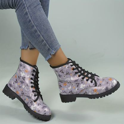 Ghostly Glamour: Women's Halloween Combat Boots - Lace Up in Style!