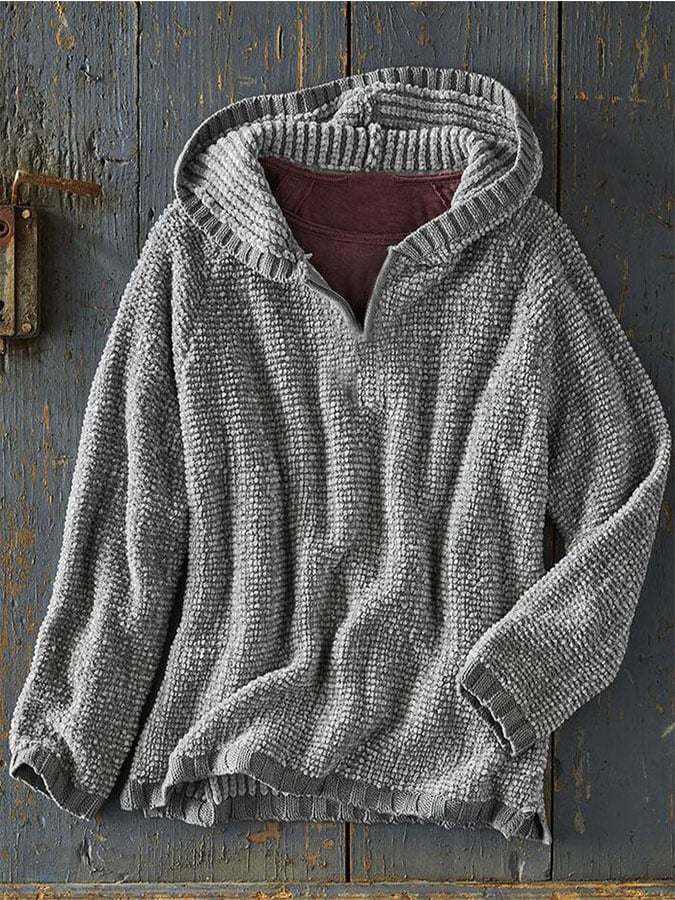 Casual Solid Color Hooded Knitting Top