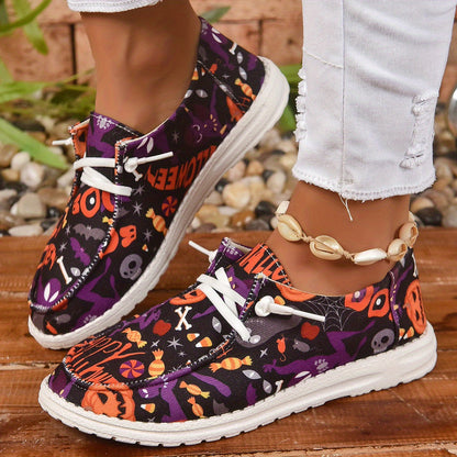 😍Last Day 50% OFF-Halloween Pumpkin & Bat Print Women's Canvas Sandals