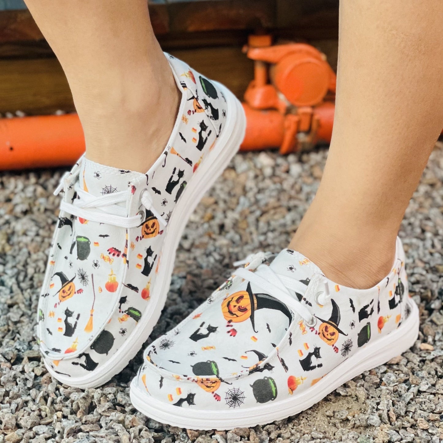 Stride into Halloween Fun with Women's Colorful Canvas Lace-Up Shoes: Lightweight Walking Shoes for a Playful and Stylish Look