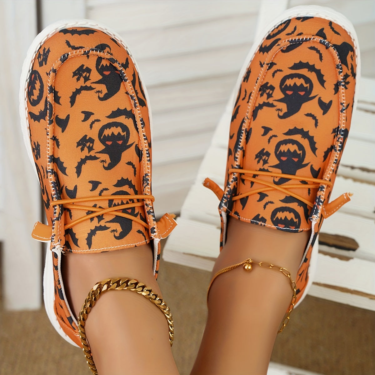 🎃Halloween Promotion 70% OFF –2024 🌹Women's Pumpkin Bat Print Canvas Sandals