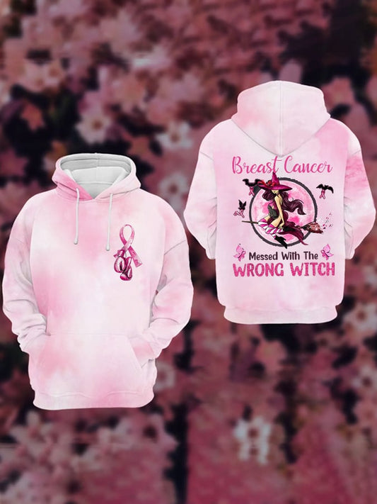 Women's Breast Cancer Messed With The Wrong Witch Halloween Hoodie