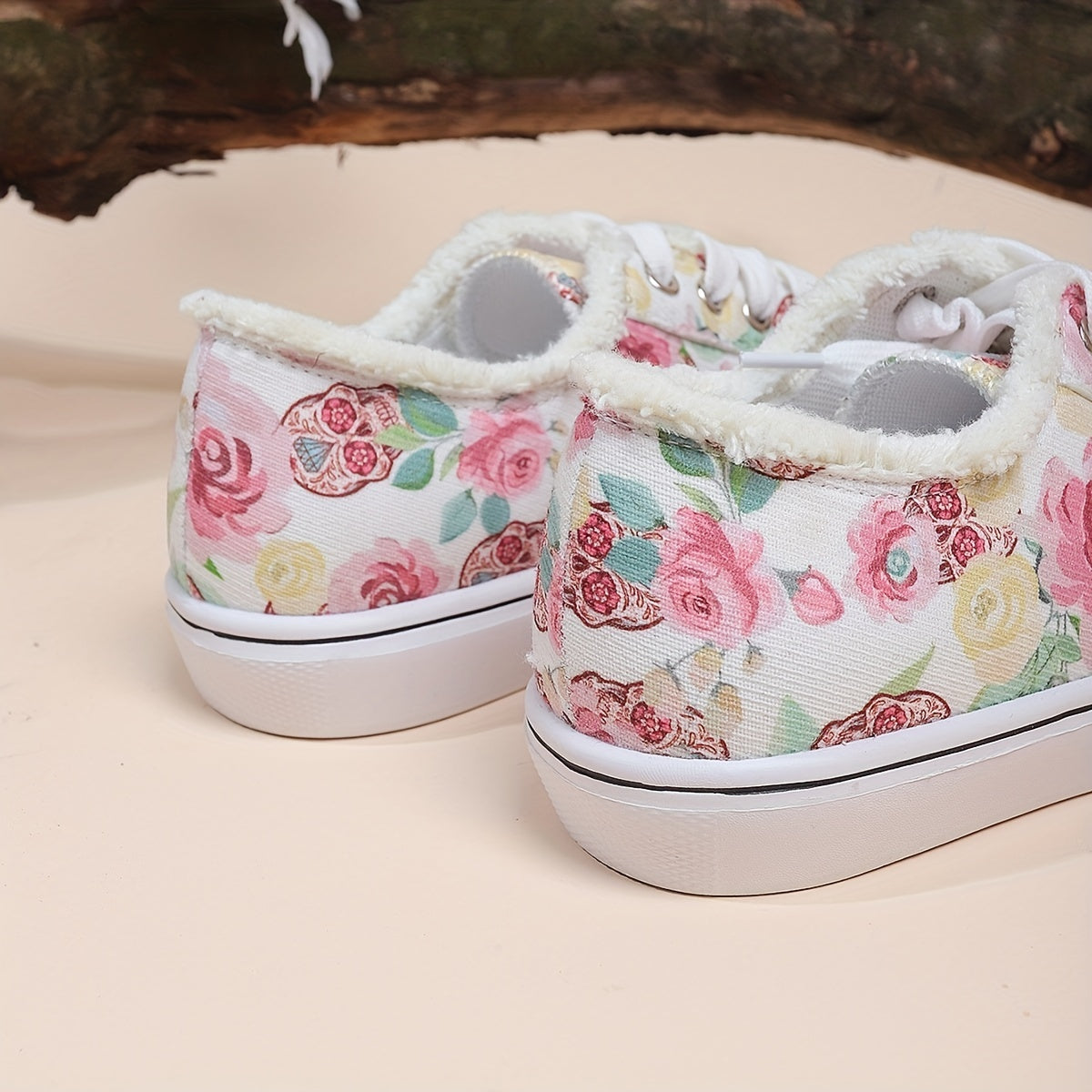 Halloween Rose & Skull Print Women's Flat Canvas Shoes, Casual Walking Sneakers