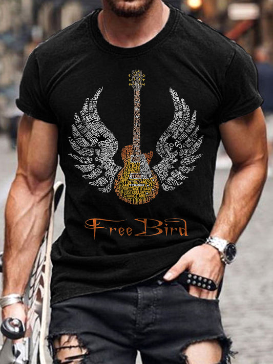 Men's Free Bird Print Casual Short Sleeve T-Shirt