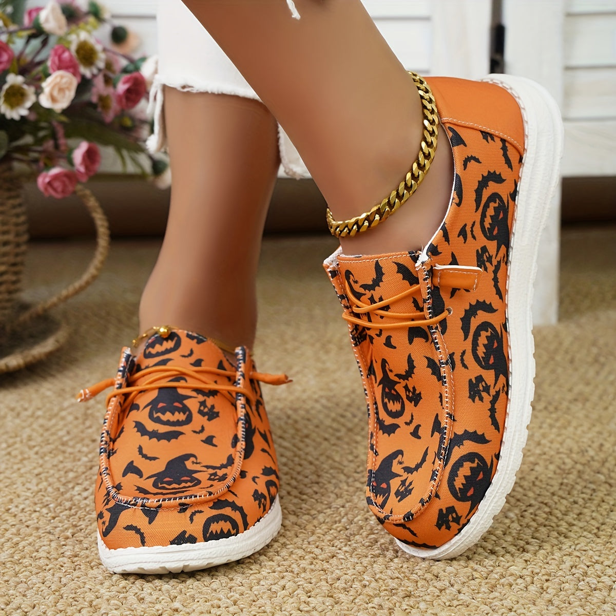 🎃Halloween Promotion 70% OFF –2024 🌹Women's Pumpkin Bat Print Canvas Sandals