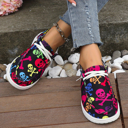 Halloween Haute: Women's Stylish Canvas Loafers with Spooky Pumpkin & Ghost Print