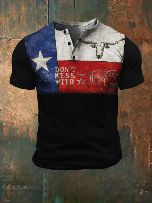 Men's Don't Mess with Texas Colorblock Henley Shirt