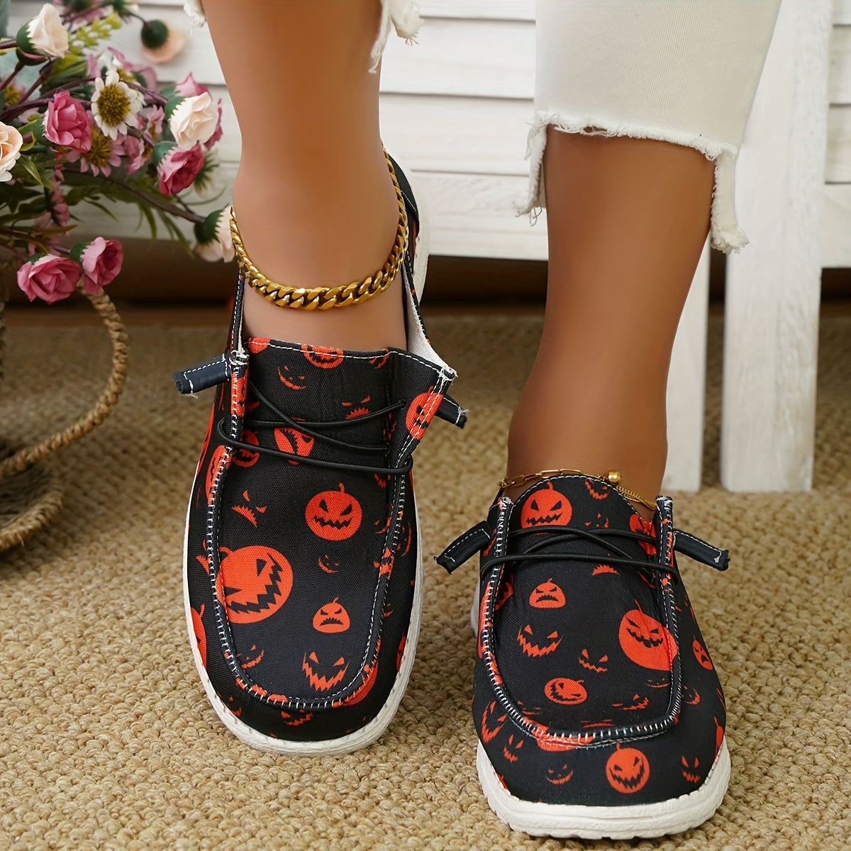 Pumpkin Spice and Everything Nice: Women's Lightweight Lace-up Canvas Shoes for a Stylish Halloween