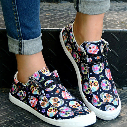 Stylish Halloween Colorful Skull Print Canvas Shoes - Comfortable Low Top Shoes