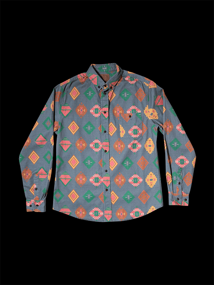 Men's Retro Western Ethnic Aztec Color Block Shirt