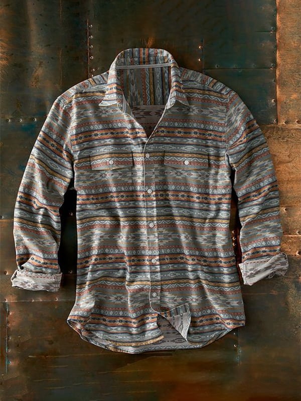 Men's Vintage Western Stripe Pocket Shirt