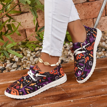 😍Last Day 50% OFF-Halloween Pumpkin & Bat Print Women's Canvas Sandals