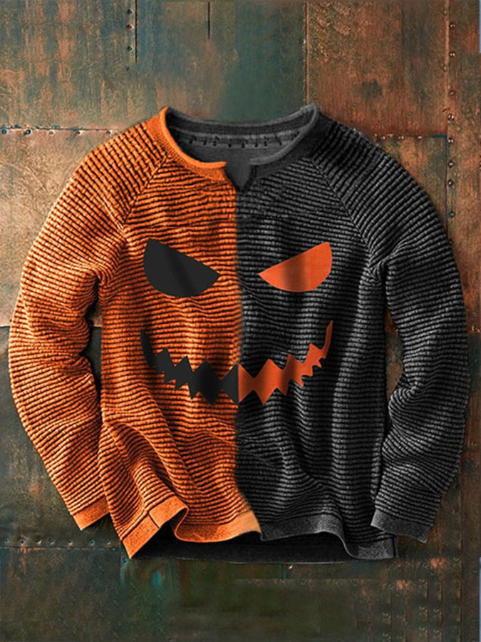 Men's Halloween Grimace Print Contrasting Color Casual Sweatshirt