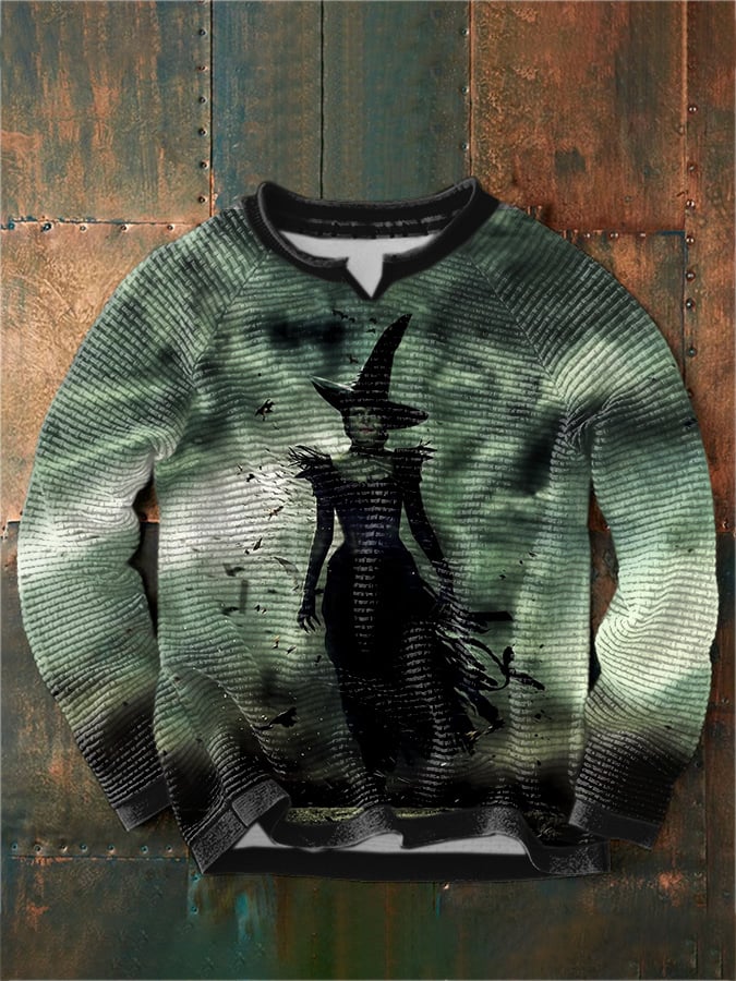 Men's Vintage Witch Halloween Print Waffle Sweatshirt