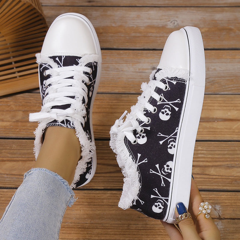 Halloween Skull Pattern Canvas Shoes - Low-Top, Non-Slip, Lightweight and Comfortable Casual Footwear