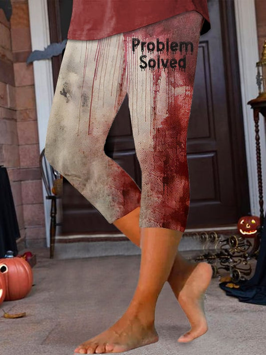 Women's Bloody Problem Solved Halloween Print Leggings