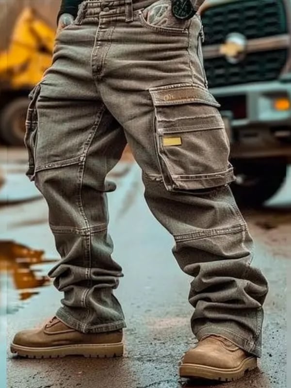 Men's Vintage Waffle Knitted Outdoor Multi-pocket Cargo Pants Trousers