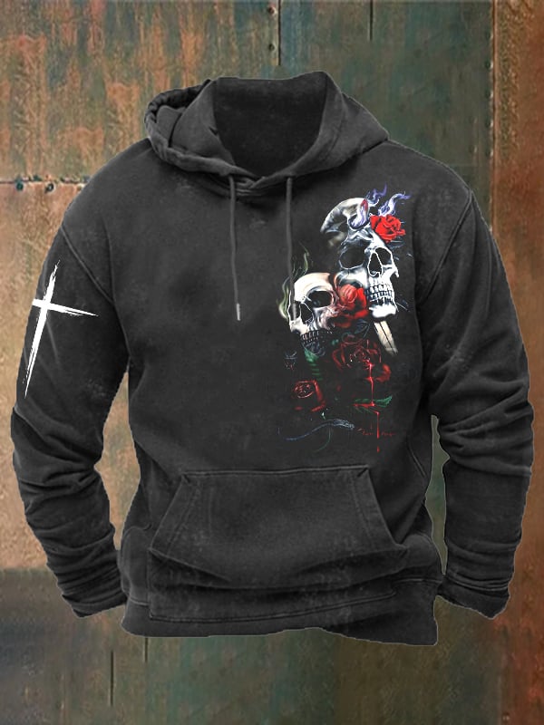 Men's Vintage Dark Skull Print Hoodie