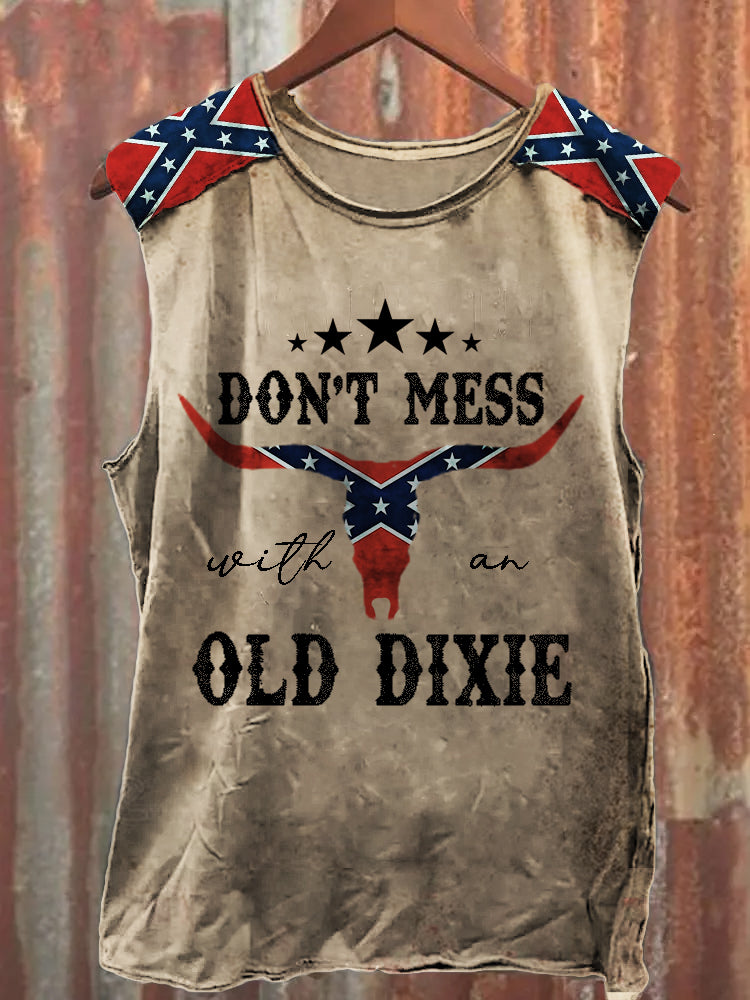 Men's Don't Mess with An Old Dixie Rebel Flag Patchwork Tank Top