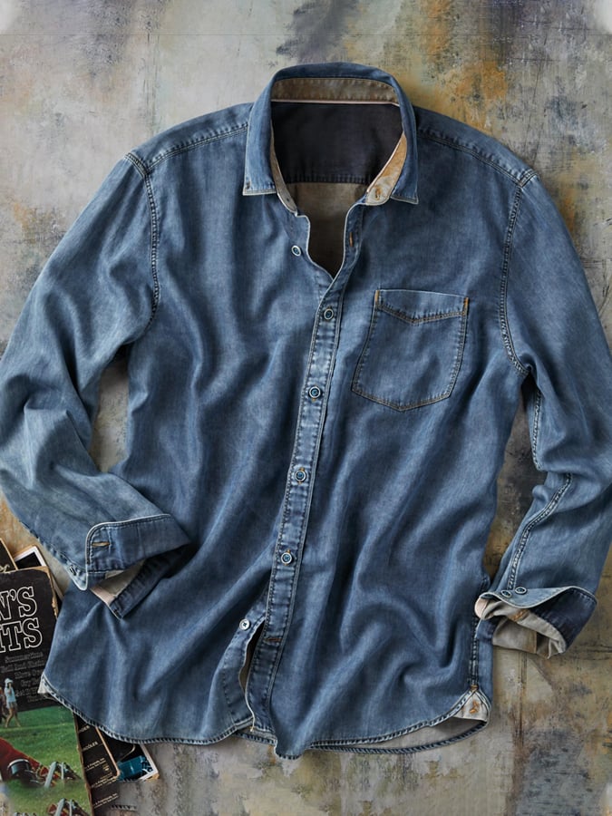 Men's Vintage Western Indigo Cotton Shirt