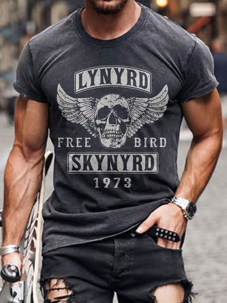 Men's Rock Band Song Free Bird Print Vintage T-shirt