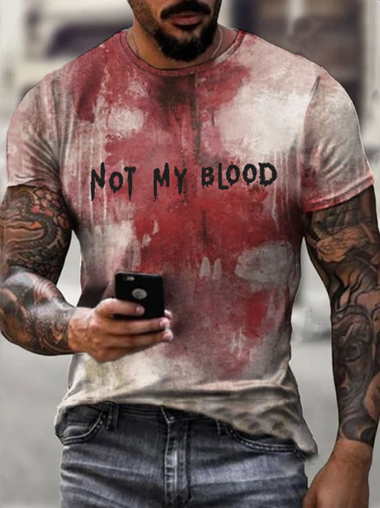 Men's Halloween Bloody Not My Blood Print Casual T-shirt