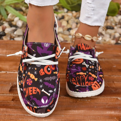 😍Last Day 50% OFF-Halloween Pumpkin & Bat Print Women's Canvas Sandals