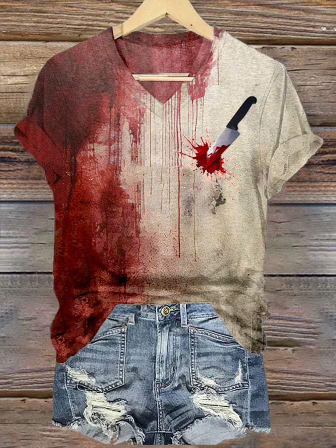 Women's Bloody Halloween Print Casual T-Shirt