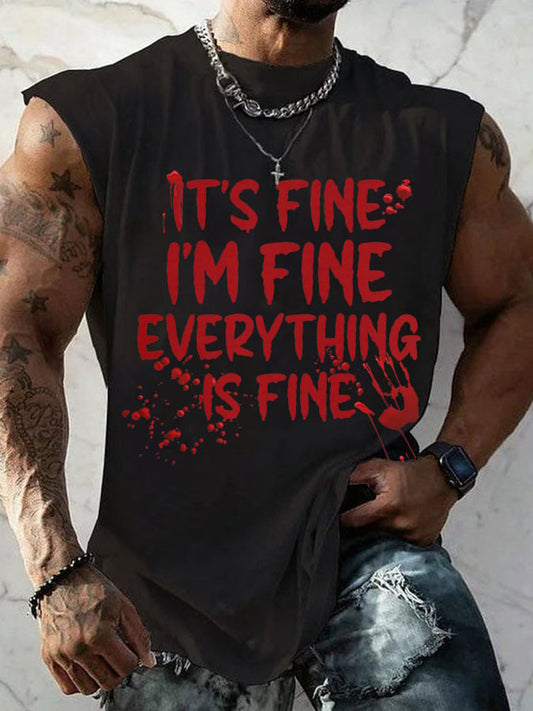 Men's Halloween I'm Fine Bloody Print Sleeveless Tank Top