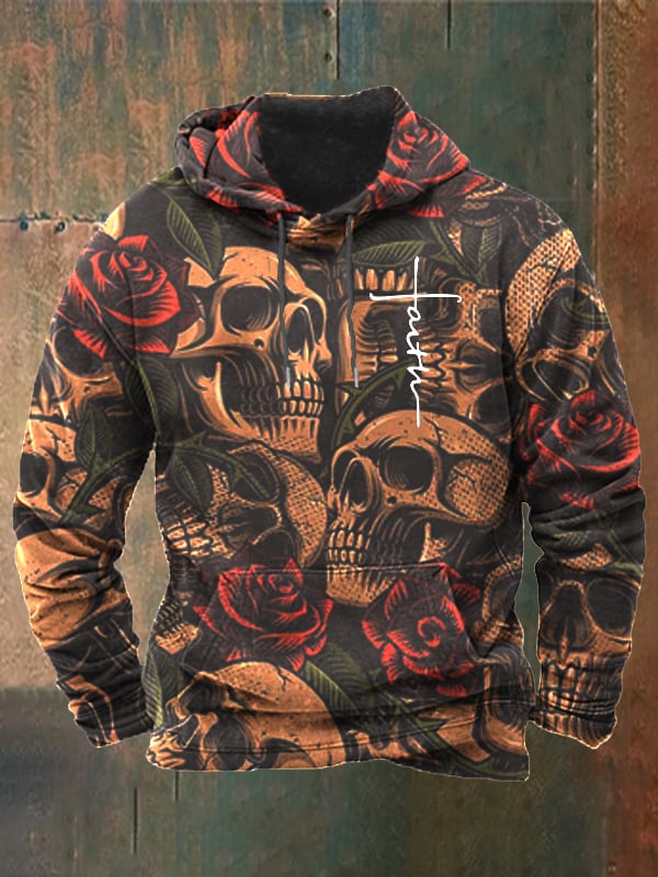 Men's Vintage Dark Skull Print Hoodie