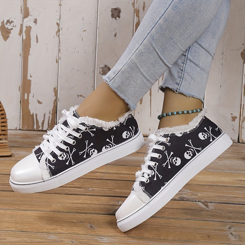 Halloween Skull Pattern Canvas Shoes - Low-Top, Non-Slip, Lightweight and Comfortable Casual Footwear