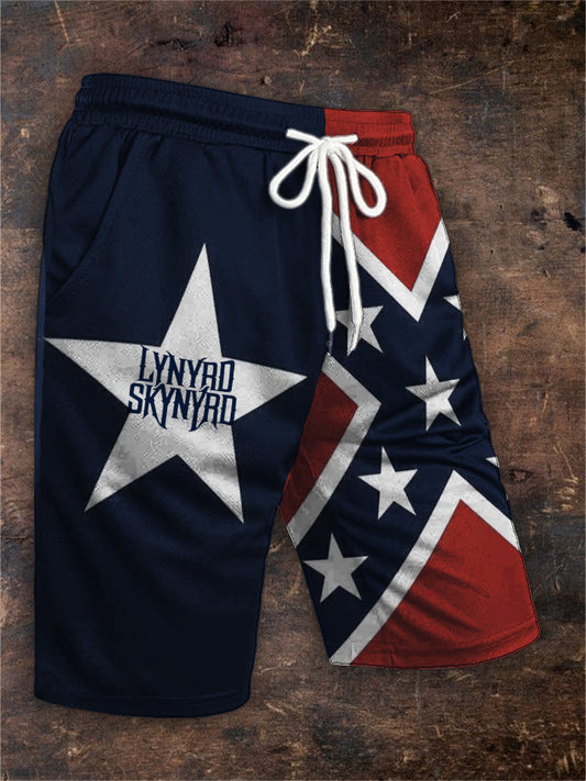 Men's Southern Rock Band Rebel Flag Drawstring Shorts