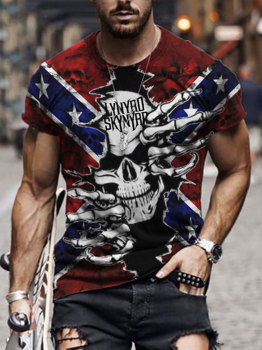 Men's Southern Rock Band Rebel Flag Skull T Shirt