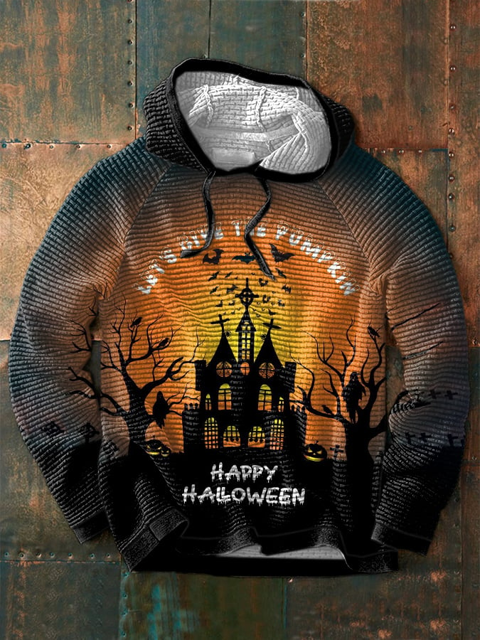 Men's Let'S Give The Pumpkin Happy Halloween Print Waffle Hoodie