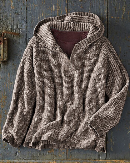 Casual Solid Color Hooded Knitting Top