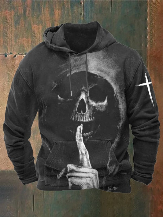 Men's Vintage Dark Skull Print Hoodie