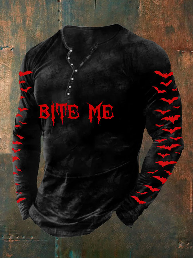 Men's Bite Me Bat Halloween Horror Print Top