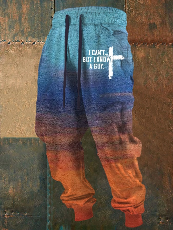 Men's I Can't But I Know A Guy Jesus Print casual pants