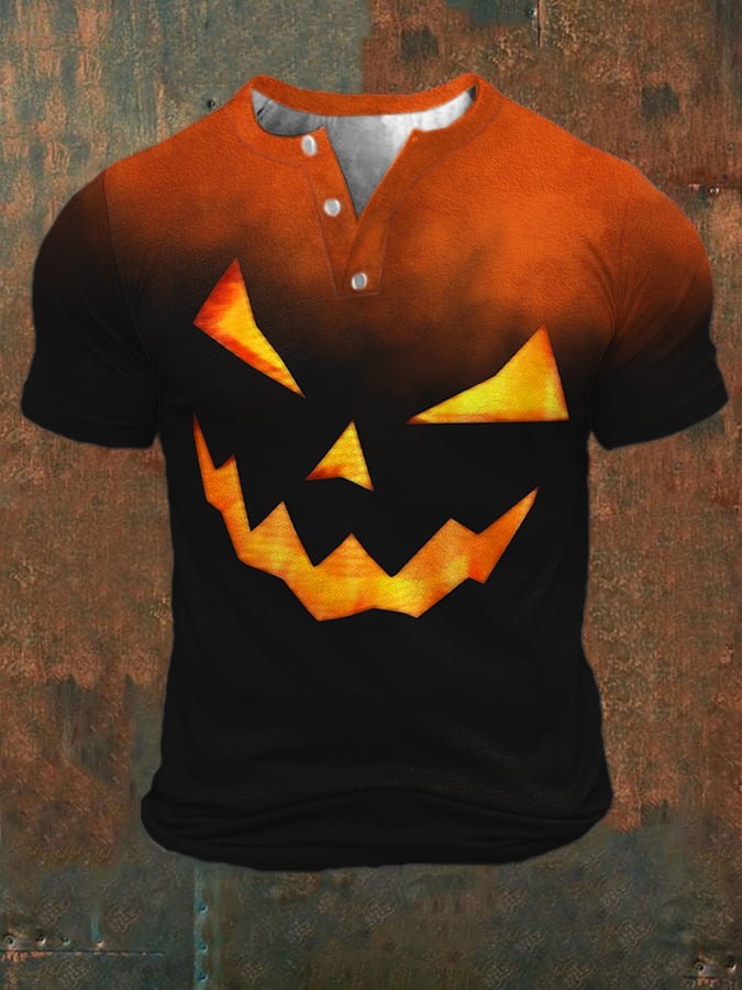 Men's Halloween Pumpkin Face Print Top