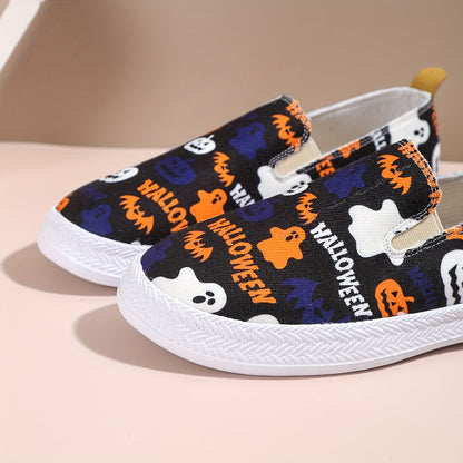 Halloween Chic: Lightweight Women's Canvas Sneakers with Pumpkin and Ghost Print