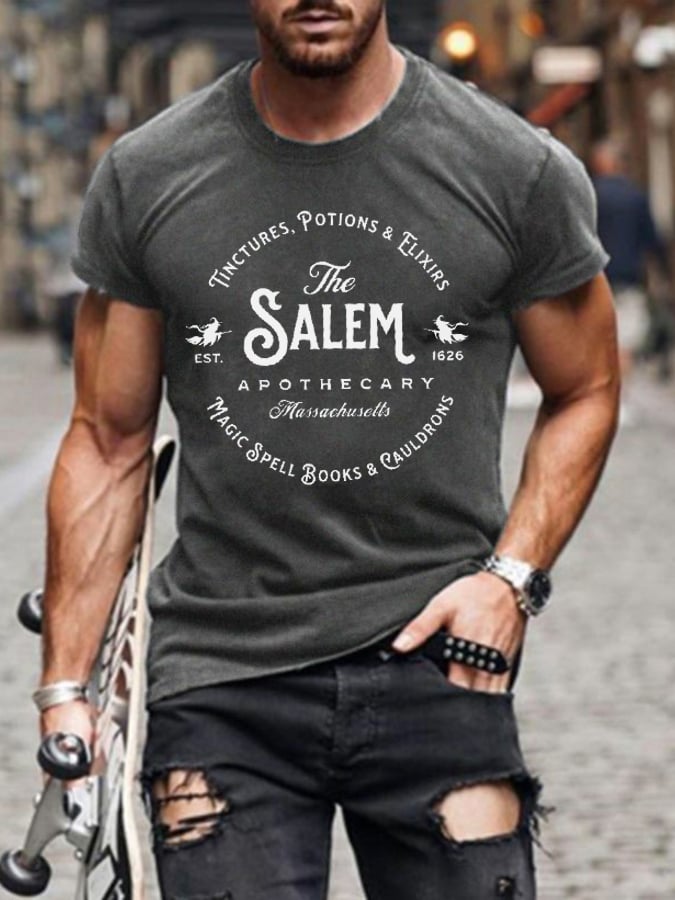 Men's Salem Massachusetts Happy Halloween Witch Print T-Shirt