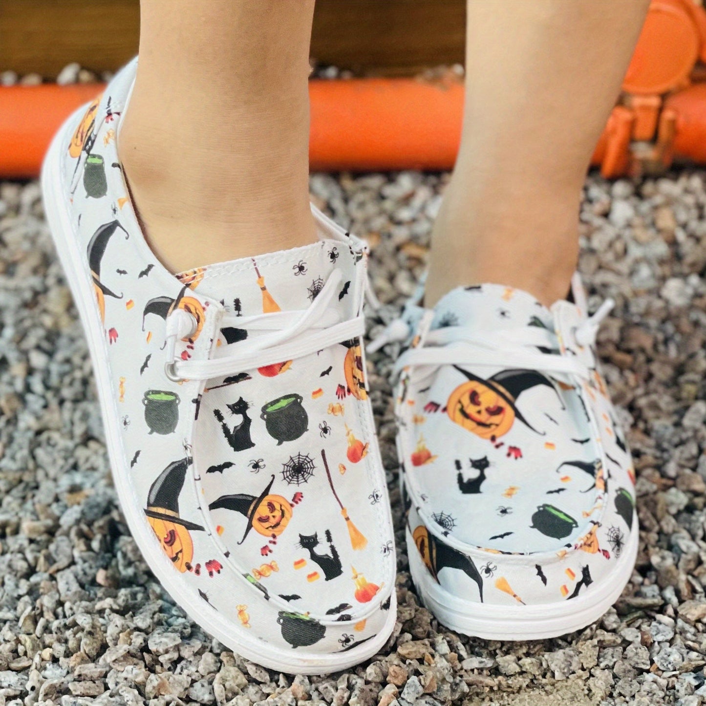 Stride into Halloween Fun with Women's Colorful Canvas Lace-Up Shoes: Lightweight Walking Shoes for a Playful and Stylish Look